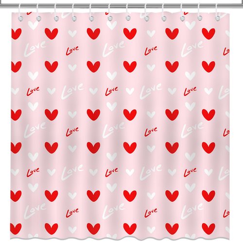 Mocsicka Valentines Shower Curtain Pink Red Heart Bathroom Shower Curtain Valentine Love Hearts Shower Curtains Bathtub Decor with 12 Hooks 72x72 Inches