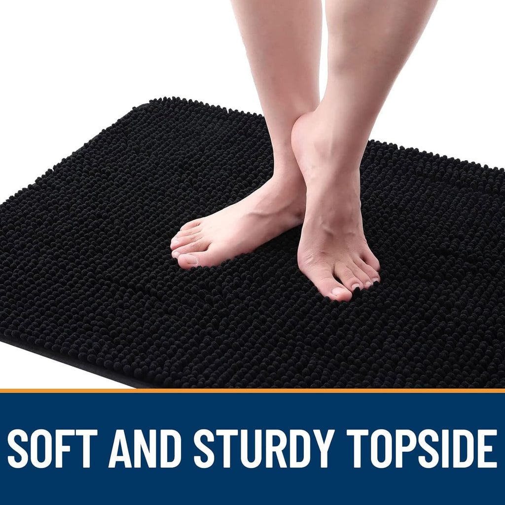 OLANLY Dog Door Mat - Absorbent Non-Slip Chenille Mat for Muddy Paws | 59x20 Inches, Quick Dry, Black