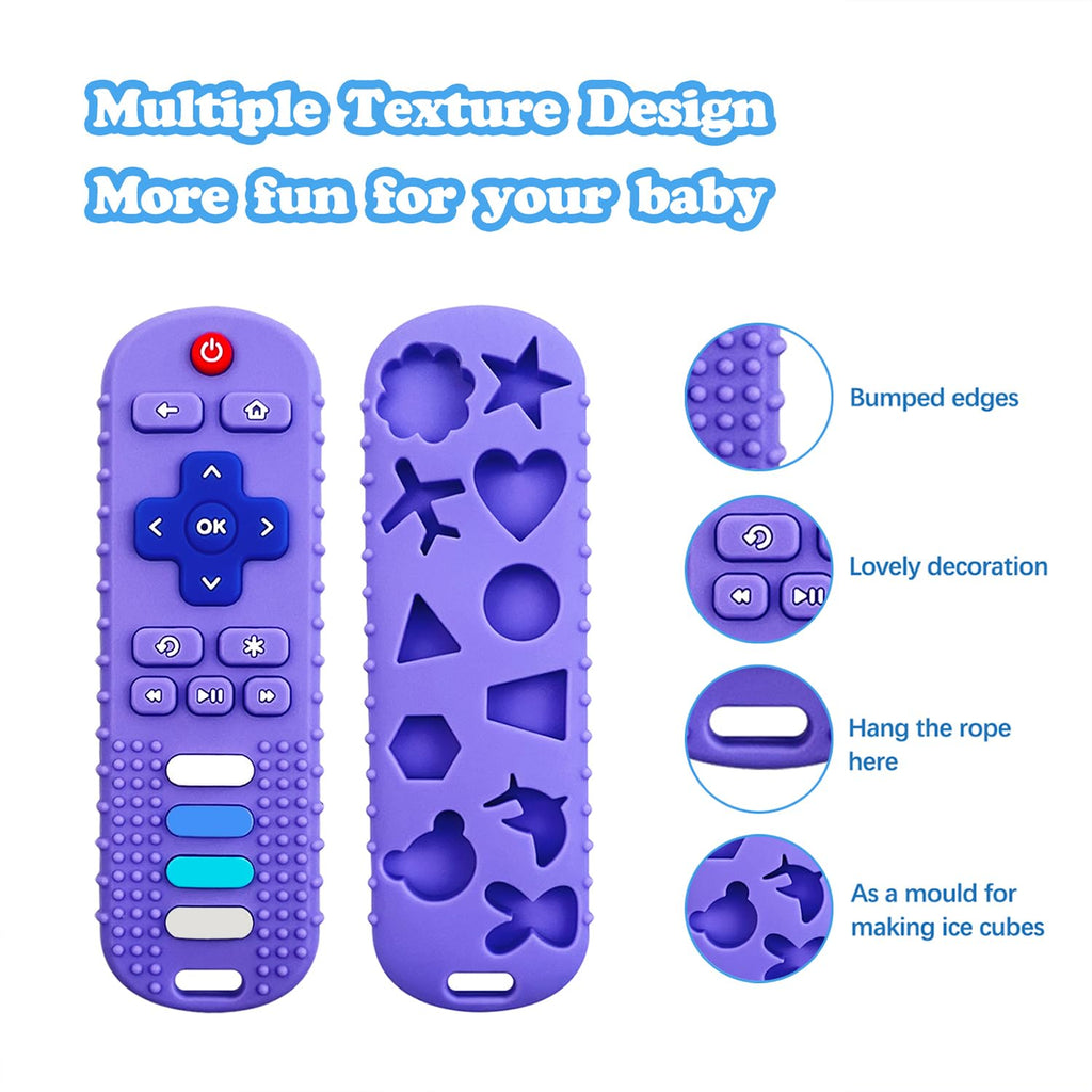 ROBBEAR Baby Teething Toys - Food Grade Silicone Teether in TV Remote Shape | BPA-Free, Purple & Khaki