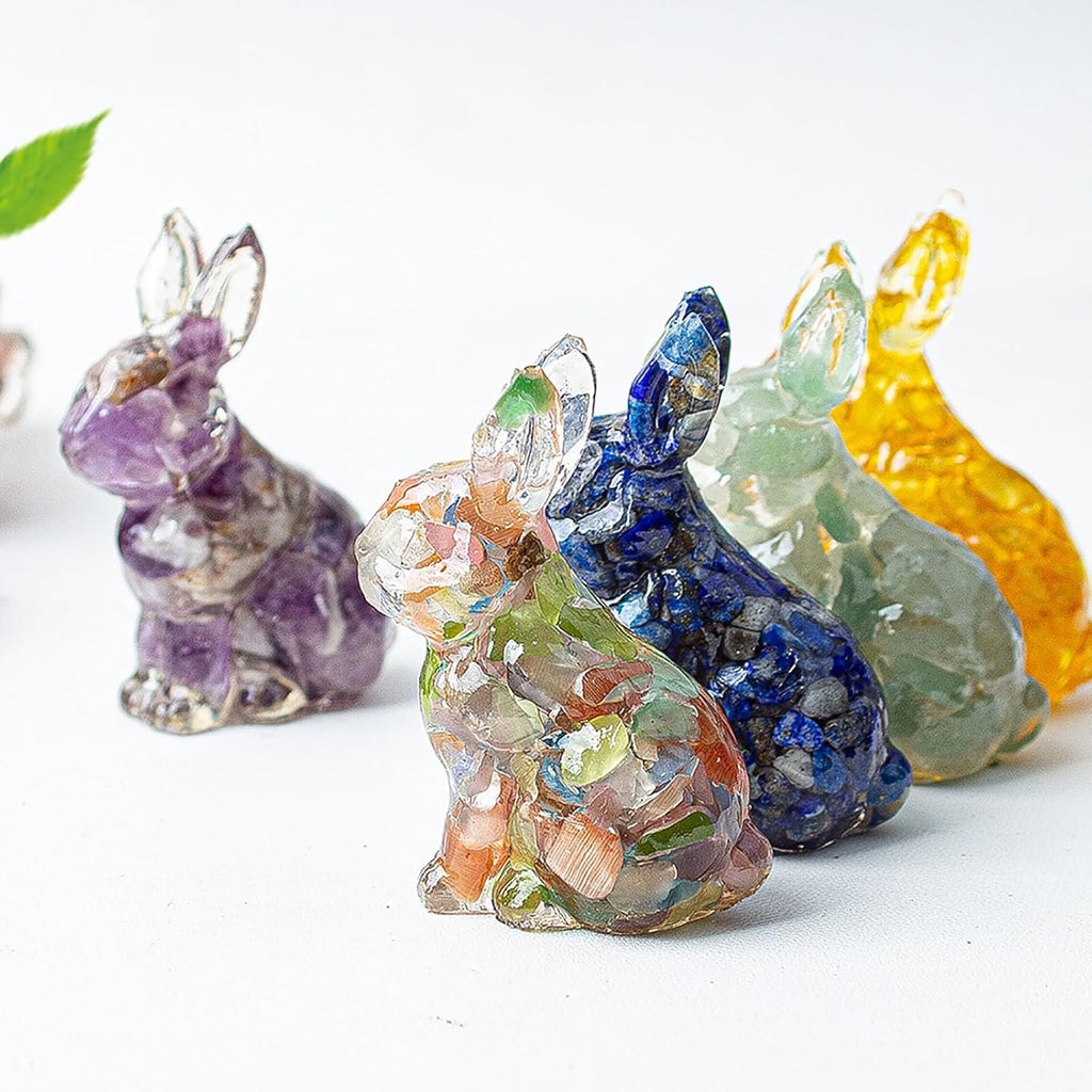 Skiennix Crystal Rabbit Figurine - Standing Bunny Resin Statue | Cute Luxury Desk Decor Gift for Women