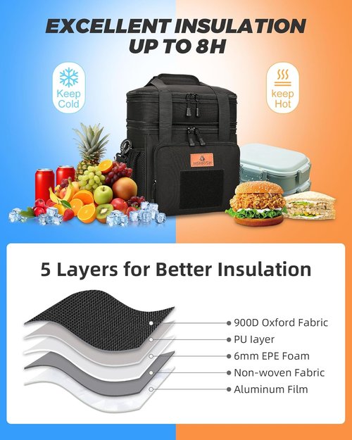 HSHRISH Tactical Lunch Box - Durable Insulated Cooler Bag for Adults | 20 Can Capacity, Black