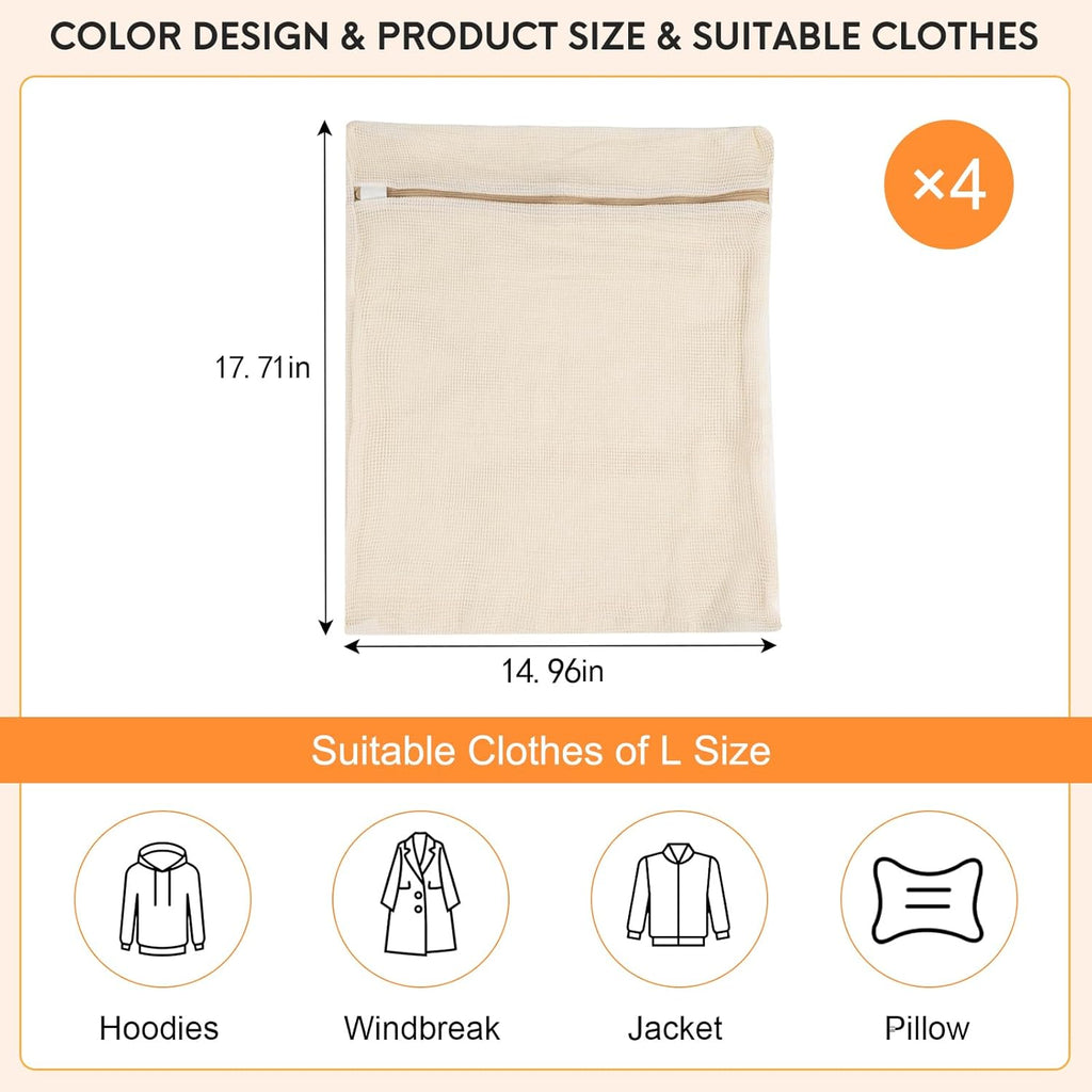 Skiennix 4-Piece Organic Cotton Mesh Laundry Bags - Durable, Breathable Design for Delicate Items