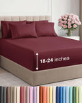 Skiennix Extra Deep Full Sheet Set - 6-Piece Breathable Cooling Bedding - Soft, Wrinkle-Free Comfort - Burgundy