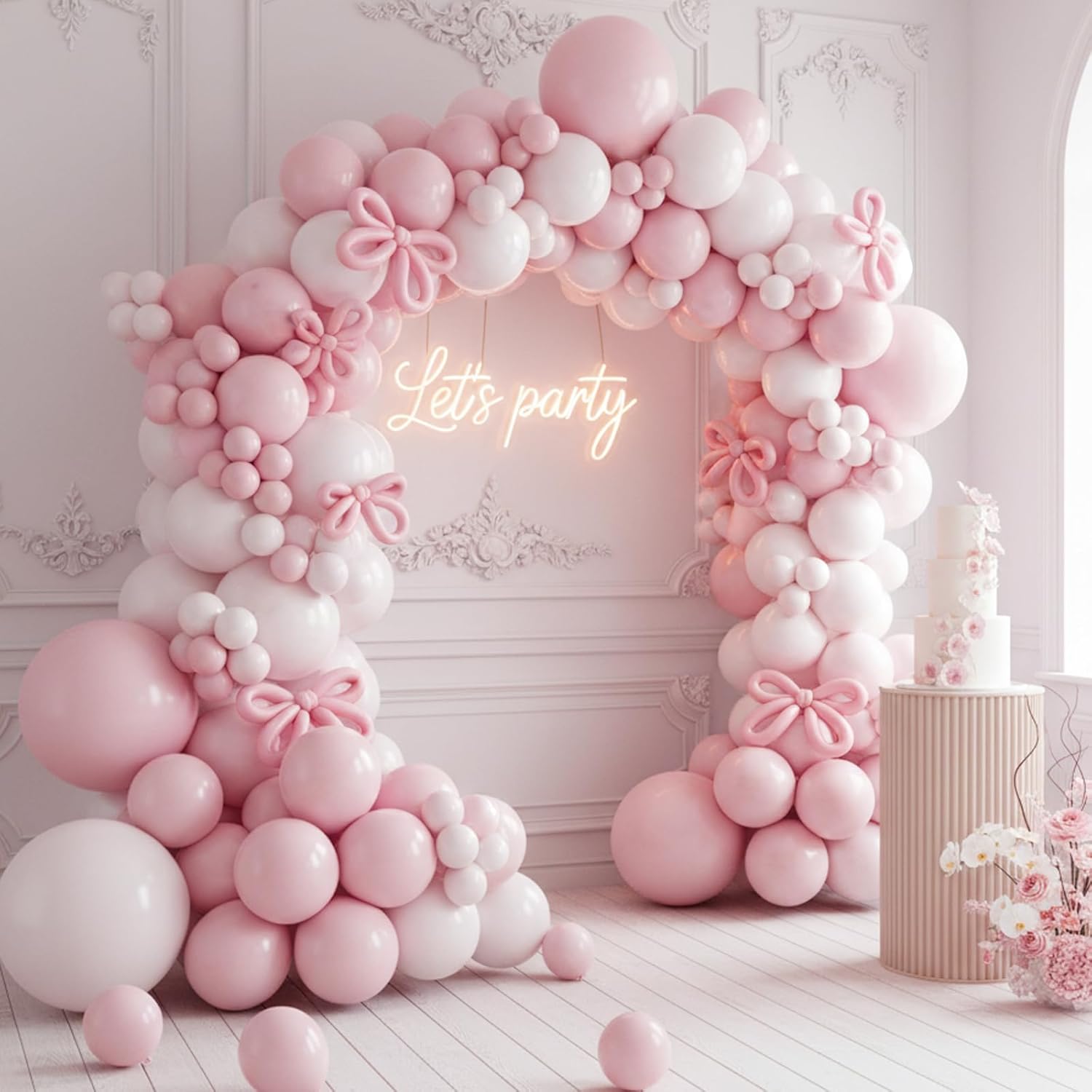 RUBFAC Latex Balloon Garland Kit - 129pcs in White & Pink - Perfect for Baby Showers & Parties