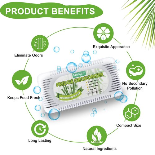 Hengu Fridge Deodorizer, (6 Pack) Fridge Smell Eliminator Natural Activated Charcoal Fridge Deodorizer Odor Eliminator Refrigerator Deodorizer, Bamboo Charcoal Bags for Freezer