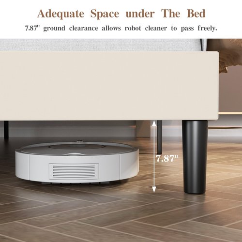VECELO Twin Bed Frame with Type-C & USB Ports, Upholstered Platform Height-Adjustable Cotton and Linen Headboard, No Box Spring Needed, Noise-Free, Easy Assembly, Beige