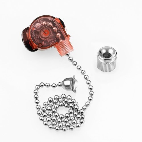 Hunter Ceiling Fan Light Switch E87438 - Pull Chain Switch, Two-Wire On-Off, 11" Beaded Chain, 3A/6A 125V/250VAC
