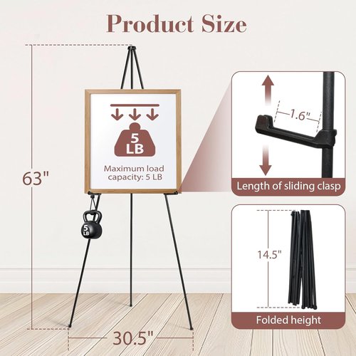 AZEAM 63" Portable Easel Stand - Adjustable Black Metal Display for Weddings & Art | 3 Pack
