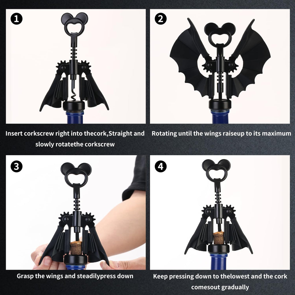 Bat Wine Opener，2025 NEW Winged Bat Shape Red Wine Beer ，Spooky Corkscrew Bottle Opener，2-in-1 Bottle Opener for Home Party, Gift for BarClub Lovers