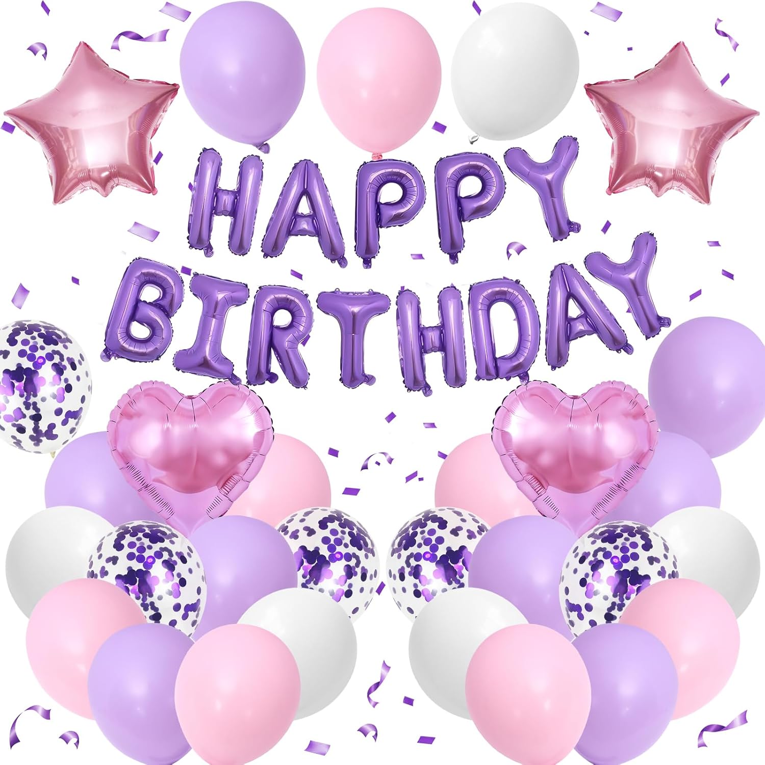 Regine Switzerland Pink Purple Birthday Decorations - Happy Birthday Balloon Banner & Confetti Balloons for Girls & Kids