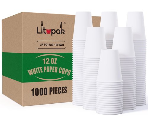 LITOPAK 1000 pack Paper Cup 12 oz, Bulk White Paper Cups, Disposable Hot Paper Coffee Cups for Offices, Schools, Shops, Restaurants