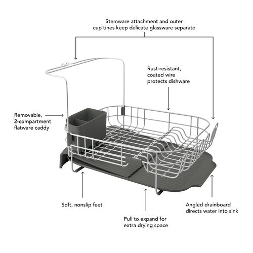KitchenAid Satin Wire Expandable Dish Rack, 23.18-Inch, Gray