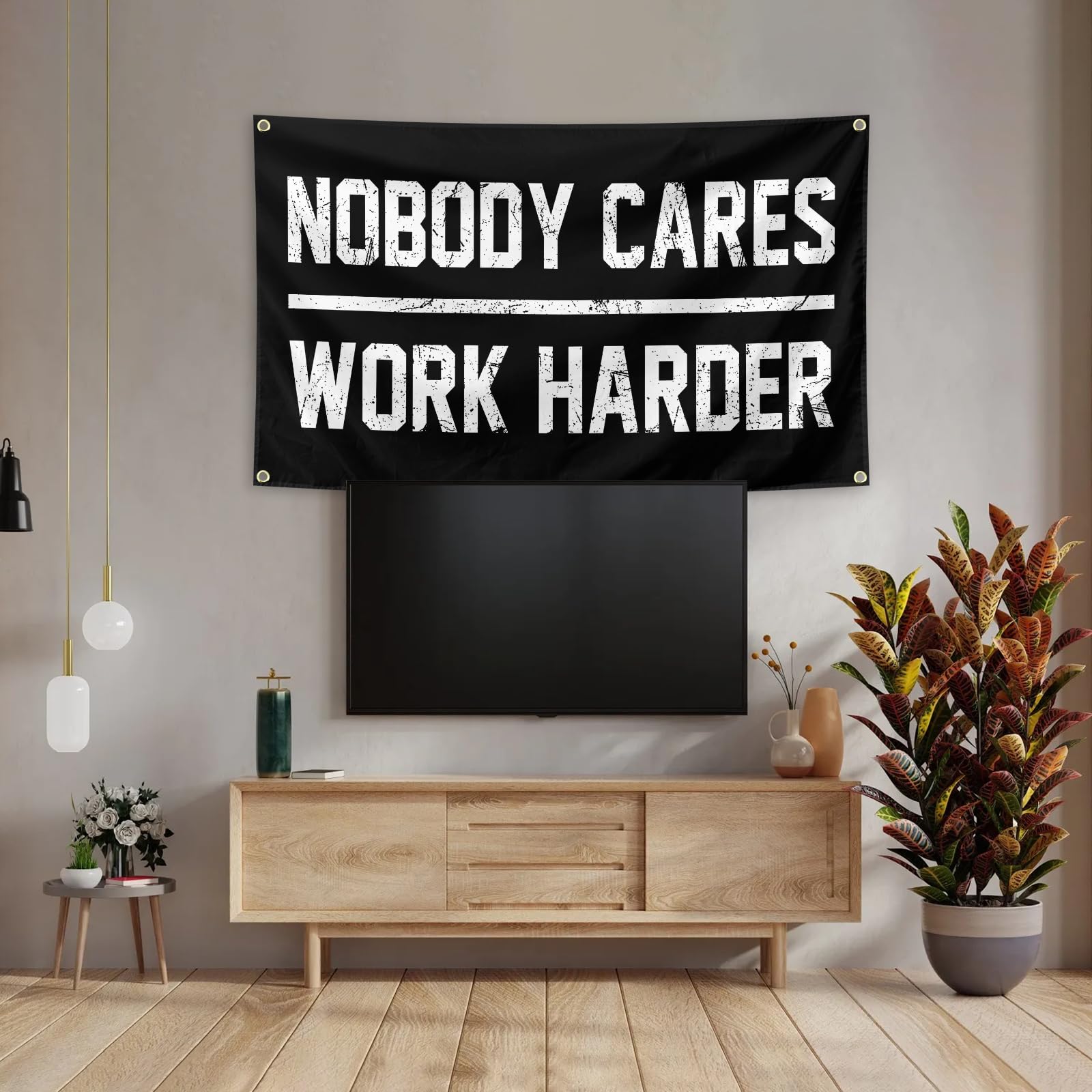 Nobody Cares Work Harder Motivational Gym Banner 3x5 Feet With 4 Brass Gaskets Tapestry Flag.Inspire Your Fitness Wall Decor.