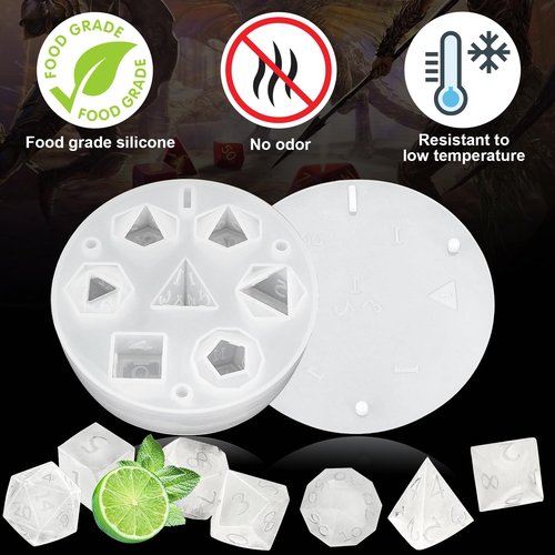 Dice Ice Cube Mold, Silicone Ice Mold with 7 Standard Polyhedral Stereoscopic Dice Cavities, Dice Ice Cube Tray Mold for Whiskey Cocktail Juices and DIY Dices Making