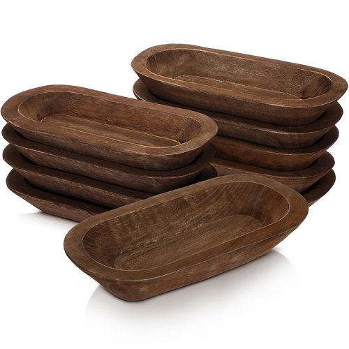 Nuogo 10 Pack Wooden Dough Bowls Bulk 12.5 Inches Rustic Dough Bowls for Wedding DIY Candle Home Crafts Making Farmhouse Fruits Supplies Decoration(Brown)