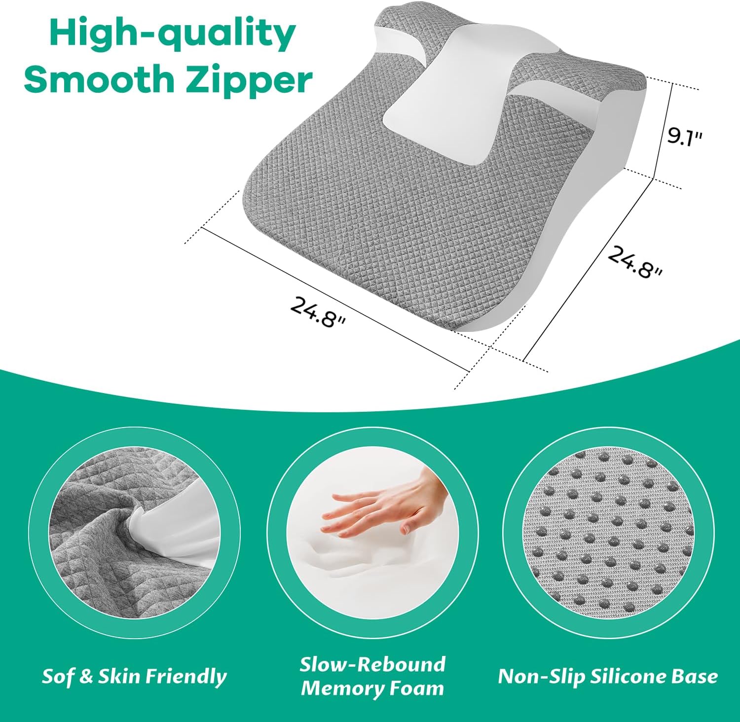 Skiennix Bed Wedge Pillow - Ergonomic Memory Foam Support for Sleep Apnea & Reading - Grey