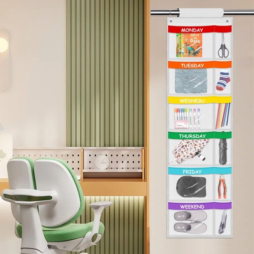ABCKEY Rainbow Weekly Kids Clothes Organizer for Daily Activity,Portable Kids Clothes Storage White (White)