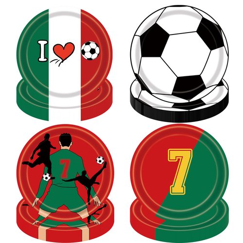 48 Pcs Soccer Paper Plates 7" Soccer Birthday Party Disposable Dessert Plates Supplies Green Red Sports Ball Plates Sport Party Dinnerware Decorations Tableware for Birthday Baby Shower Sporty Party