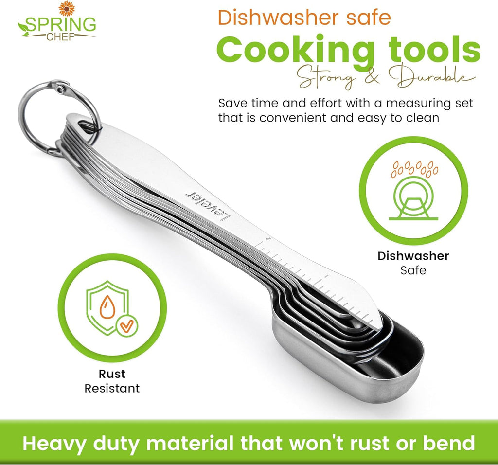 Spring Chef Stainless Steel Measuring Cups & Spoons Set - 14-Piece Nesting Kitchen Tools for Accurate Cooking & Baking