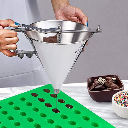 Stainless Steel Confectionery Funnels with Stand and 3 Nozzles, Commercial Grade Cake Decorating Tool Bakery Use, Precise Dispensing and Filling