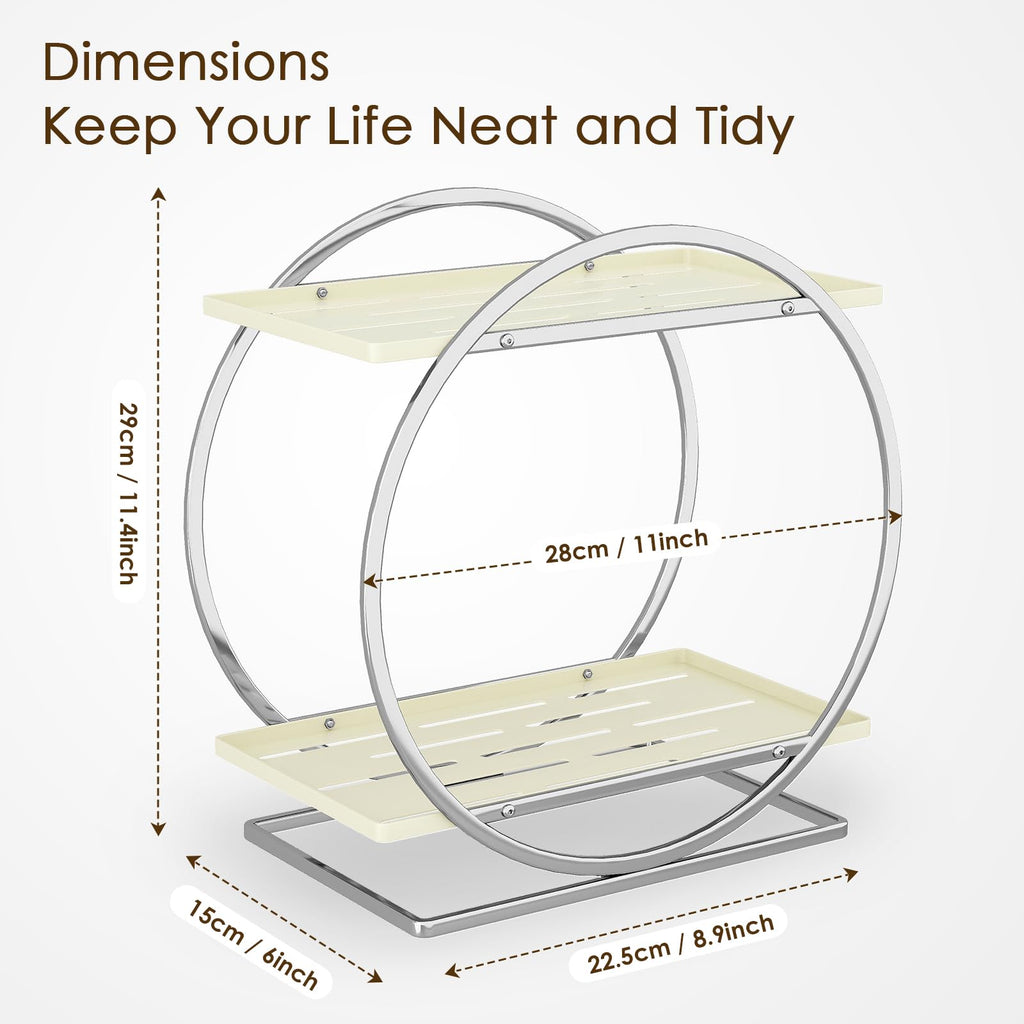 YIWANFW Perfume Organizer for Dresser, 2-Tier Bathroom Counter Organizer, Elegant Makeup Organizer for Vanity, Multi-Purpose Cosmetics Skincare Organizers Countertop (Silver Frame & Cream White Tray)