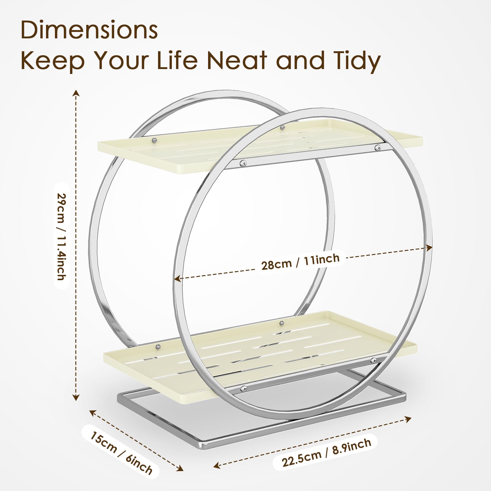 YIWANFW Perfume Organizer for Dresser, 2-Tier Bathroom Counter Organizer, Elegant Makeup Organizer for Vanity, Multi-Purpose Cosmetics Skincare Organizers Countertop (Silver Frame & Cream White Tray)