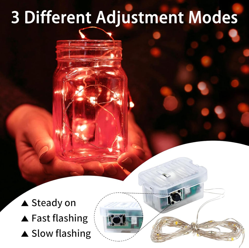 Skiennix 8-Pack Red Fairy Lights - 7Ft 20 LED Twinkle String Lights | Battery Operated & Waterproof for Parties, Holidays, and Decor
