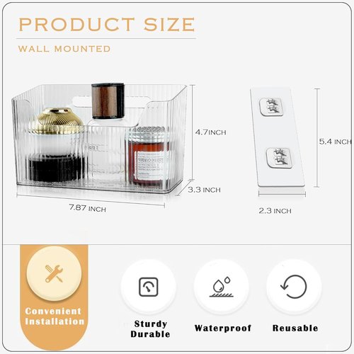 Clear Cabinet Door Organizer by [Brand Name] - 2 Pack Adhesive Wall Mounted Bins for Kitchen, Bathroom & Office Storage