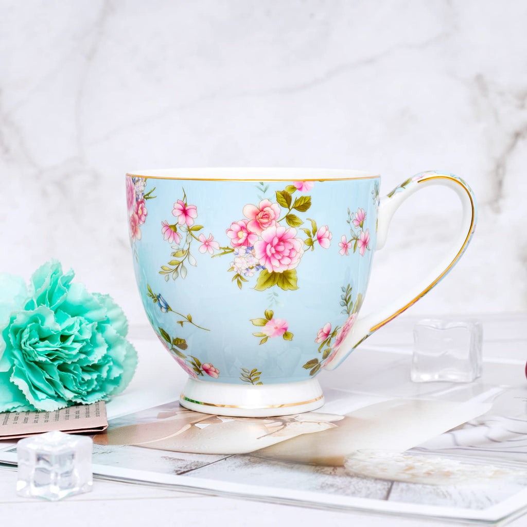 YUESITE 16oz Bone China Coffee Mugs for Women Mugs Flora Coffee Tea Cups Novetly Coffee Cups Gift for Women Mom Friends
