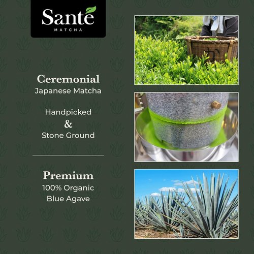 Santé Matcha + Agave – Ceremonial Grade Japanese Matcha with Organic Agave – First Harvest from Aichi Prefecture – 1LB for Lattes, Iced or Hot