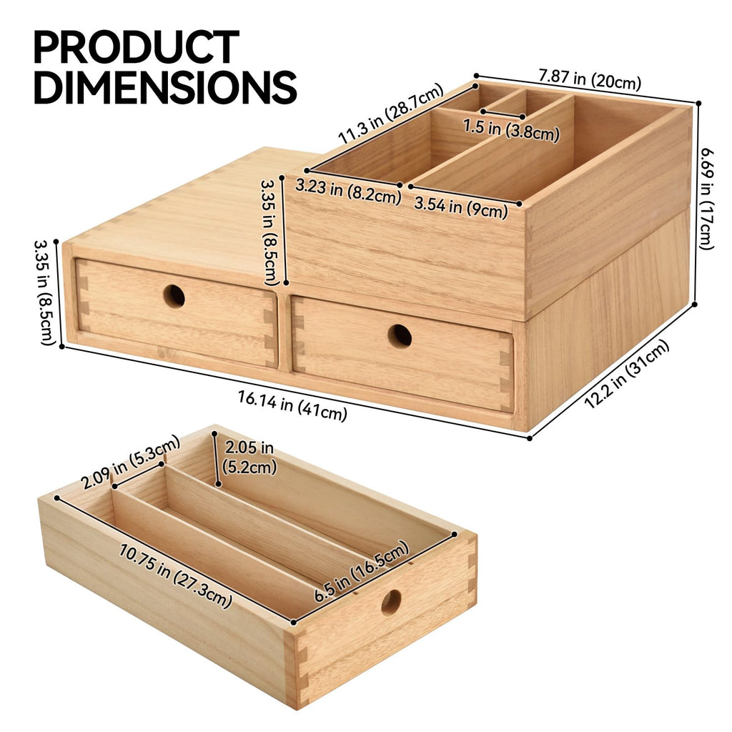 KIRIGEN Wooden Coffee Station Organizer 2-Piece Set - Coffee Bar Storage with Drawers for Sugar, Tea - Coffee Pod Holder and Accessories Organizer for Kitchen Counter Nature KFJTZ-NA