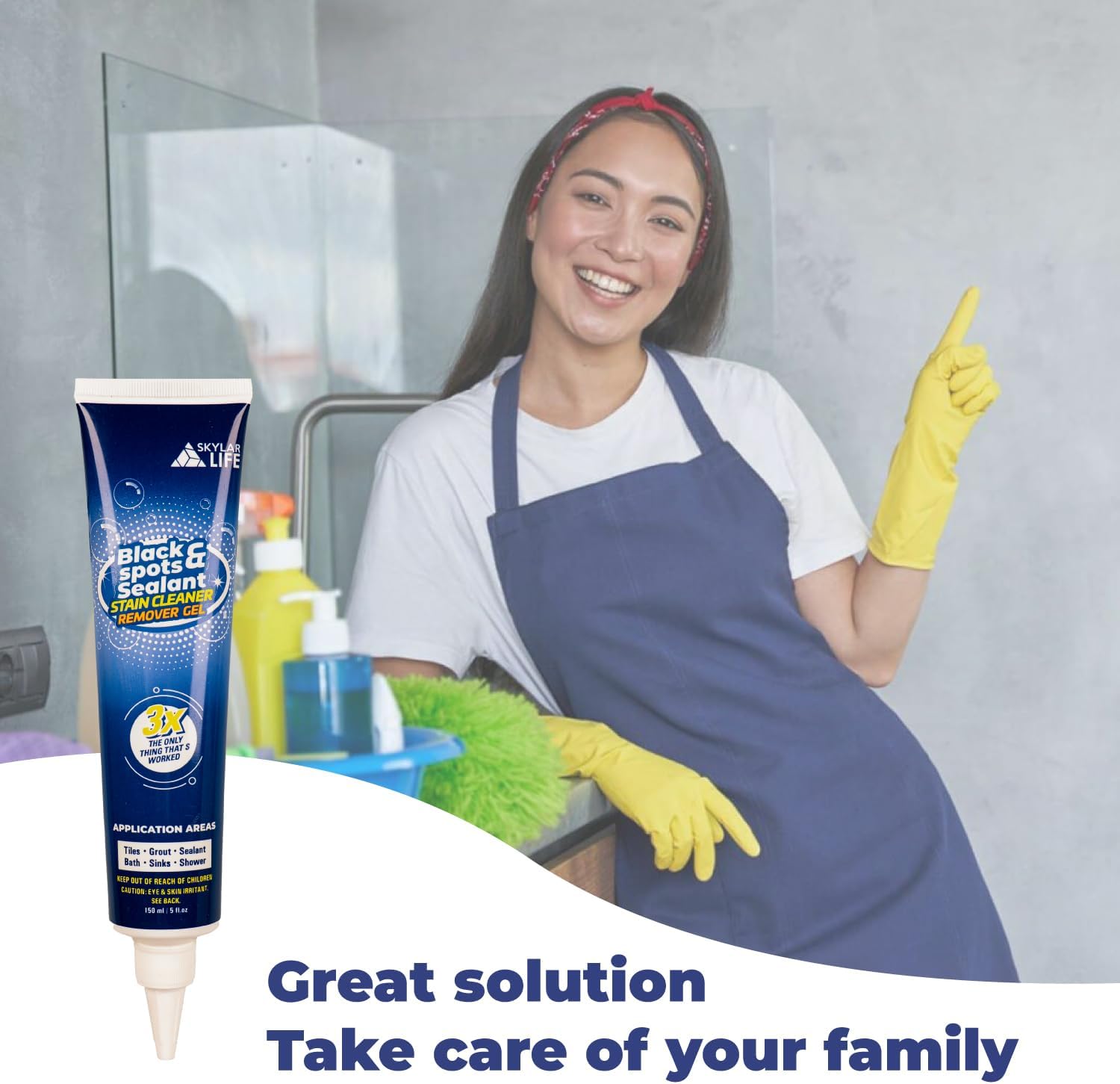 Skylar Life Grout Silicone Caulk Whitener - Black Stain Solution for Home Sinks, Kitchens & Bathrooms (1-Pack)