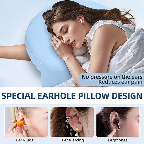 Hervimo Side Sleeper Pillow, Side Sleeper Pillows for Adults, Memory Foam Pillow for Neck and Shoulder Pain, Ideal for Side Sleepers, Side Sleeper Pillows with Arm Hole (Blue)