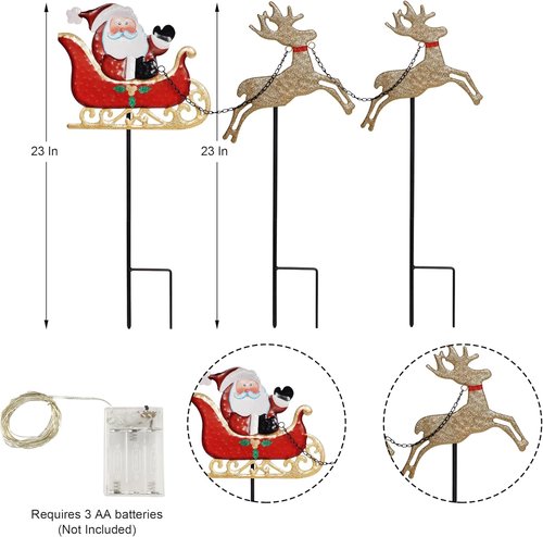 FORUP Christmas Garden Stakes - Lighted Santa Claus & Reindeer Outdoor Yard Ornaments | Festive Decor