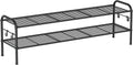 SONGMICS 2-Tier Shoe Rack - Height-Adjustable Metal Organizer with 4 Side Hooks | Holds 18 Pairs - Ink Black