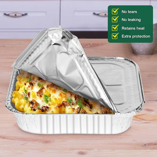 Heavy-Duty Aluminum Foil Pans with Lids by [Brand Name] | 8x8 Inch, 15 Pack - Reusable & Leakproof Baking Trays