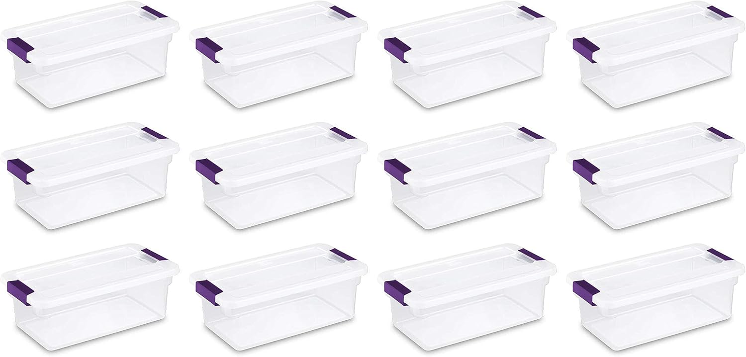 Sterilite 6 Qt ClearView Latch Storage Box - Stackable Plastic Organizer for Shoes | 12-Pack, Clear