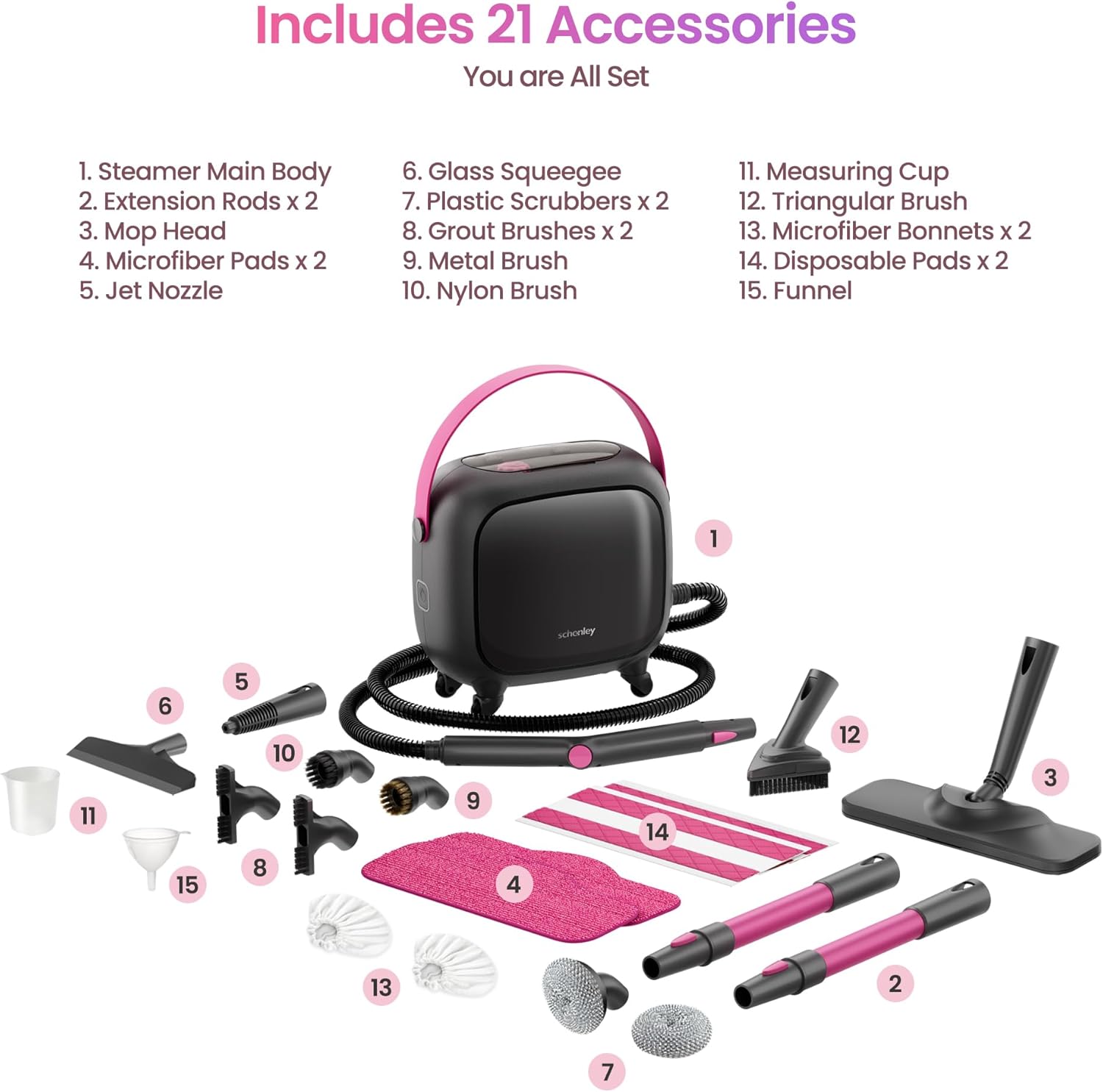 Schenley 21-in-1 Steam Cleaner - High-Pressure Heavy-Duty Steamer for Deep Cleaning Floors & Upholstery | Fast Heat-Up, Portable Design