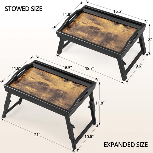 2 Pack Bed Tray Table with Adjustable Legs Breakfast Trays Serving Tray Bamboo Bed Laptap Floding Legs with Handles and Phone Holders