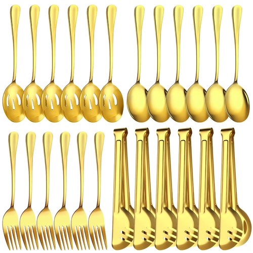 ZLMTZDJD 24pcs Serving Utensils Set, Large Stainless Steel Serving Utensils - Durable for Buffets, Dinner Parties, Weddings and Restaurants (GOLD)