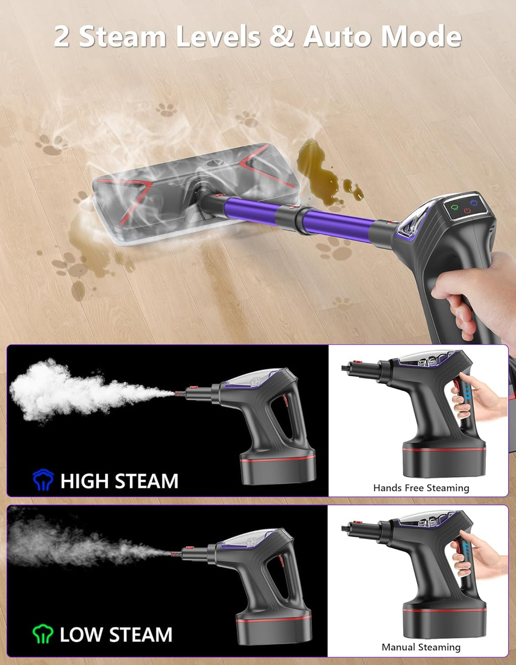 Skiennix Steam Mop - Heavy Duty All-in-One Cleaner with Detachable Handheld Steamer for Hardwood, Tile & More