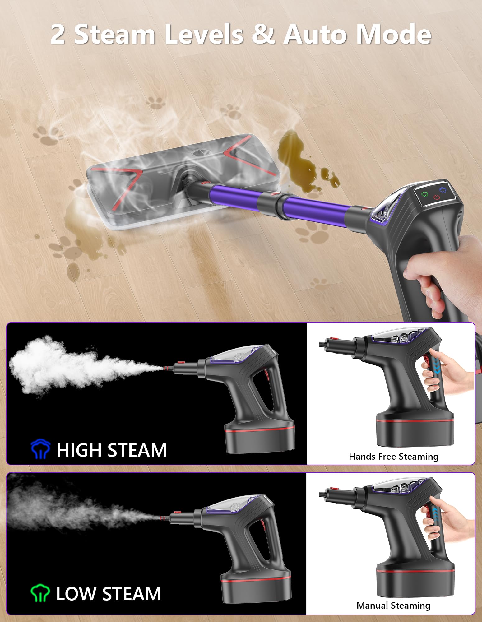 Steam Mop for Floor Cleaning, Heavy Duty All-in-One Steam Cleaner for Home with Detachable Handheld Steamer, for Hardwood, Tile, Walls, Grout, Windows, Furniture and Decks