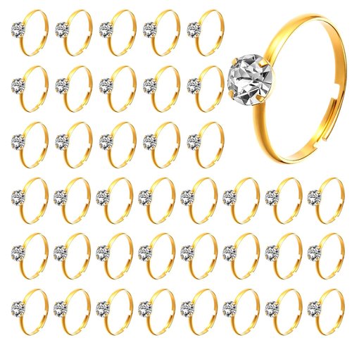 QfwdfcTrenz 72 Pcs Gold Bridal Shower Diamond Rings, Fake Bridal Shower Game Rings Adjustable Engagement Ring for Wedding Table Decorations, Party Favors, and Cupcake Toppers