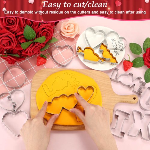 Lezmarket 15 PCS Valentine's Day Cookie Cutters Set, Stainless Steel Cookie Cutters for Wedding Valentine Anniversary Party, Multi-shape - Hearts, Love, I, X, U, Double Heart, Arrow Through Heart