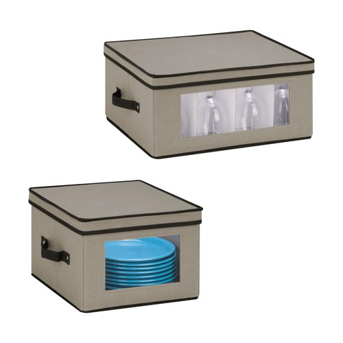 Honey-Can-Do 2-Pack Dishware or Closet Window Storage Boxes, Grey SFT-09073 Grey