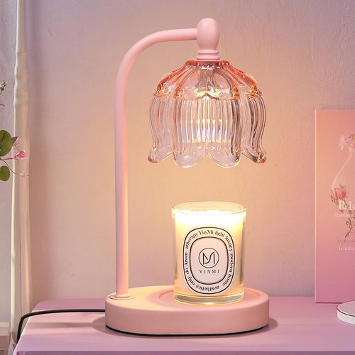 MEIXISUE Pink Candle Warmer Lamp with Timer and Dimmer,Mother's Day Gifts for Mom/Wife, Melt Wax Warmer Lamp with 2 Bulbs for Candle Jars House Warming New Home Decor