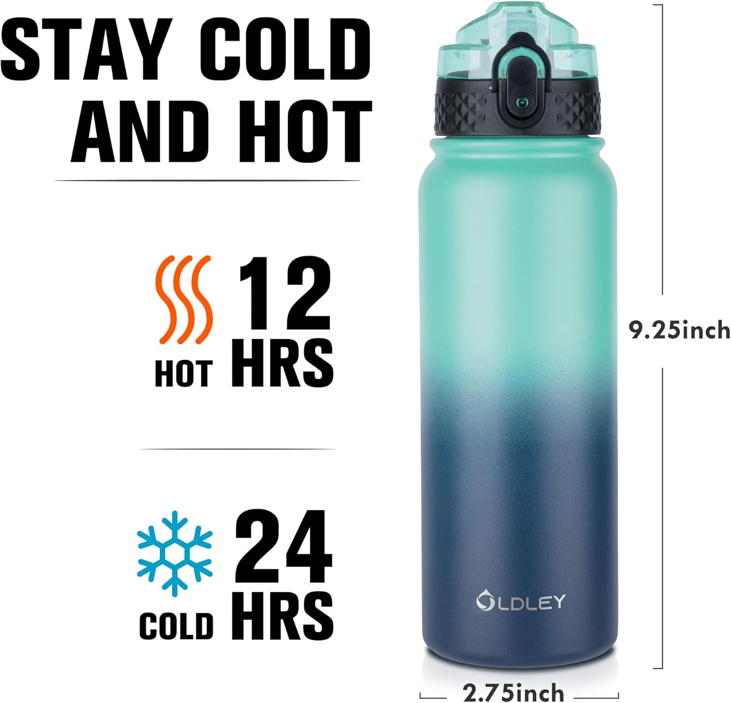 Oldley Insulated Water Bottle - 20oz Stainless Steel with 3 Lids | BPA-Free, Leak-Proof, Ideal for School & Travel