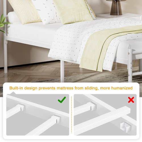 VECELO 14 inch Queen Bed Frame White Beds Metal Platform Mattress Foundation with headboard Footboard Steel Slat Support/No Box Spring Needed/Easy Assembly