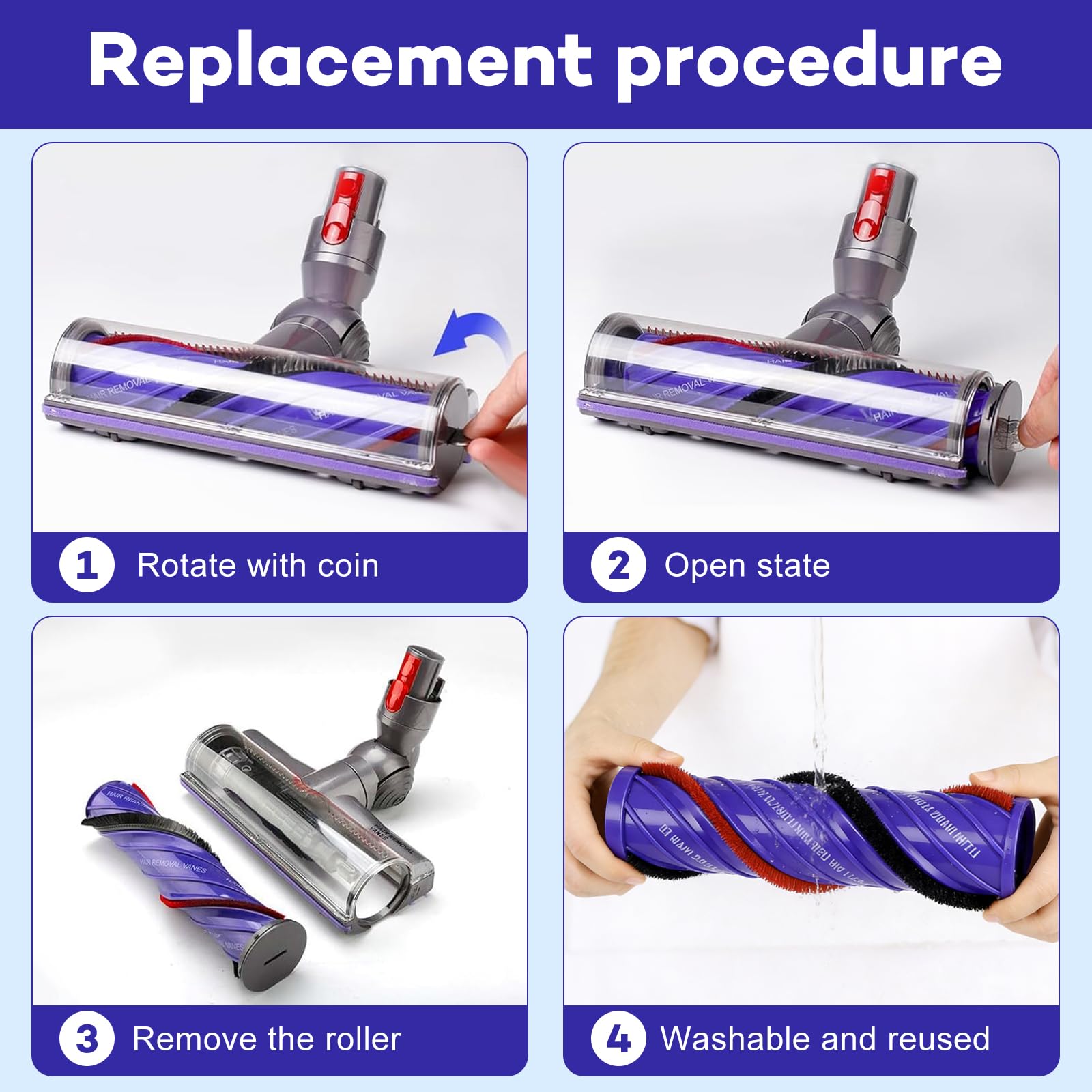 Odashen Replacement Brush Roller for Dyson Anti-Tangle Vacuum Head, Compatible with Dyson V10 SV12 SV27 Anti-Tangle Cordless Vacuums, 3-Prong Brush Roller Bar
