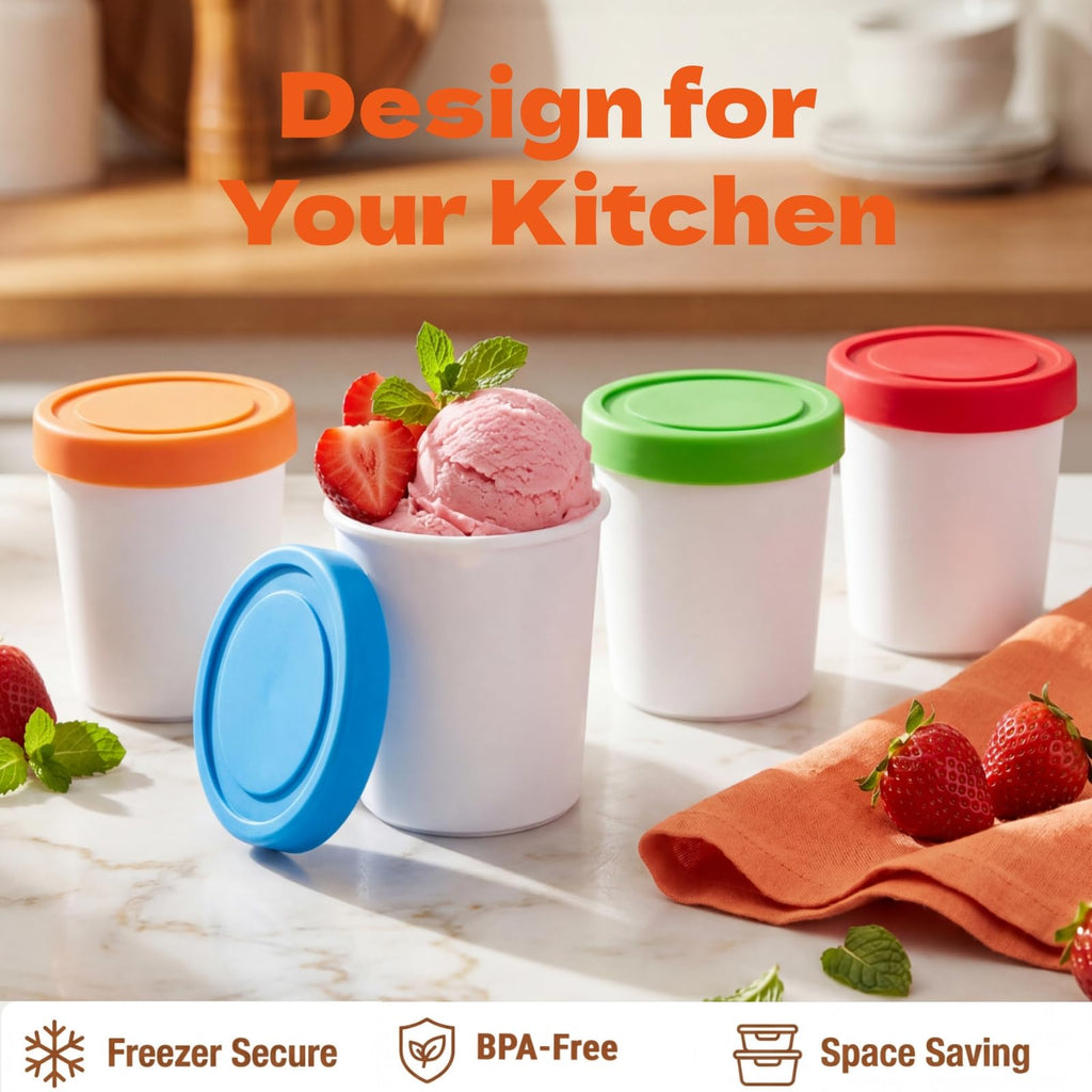 Peohud 12 Pack Mini Ice Cream Containers, 6oz Freezer Storage Tub with Silicone Lids, Reusable Storage Container for Ice Cream, Gelato, Sorbet, Dessert
